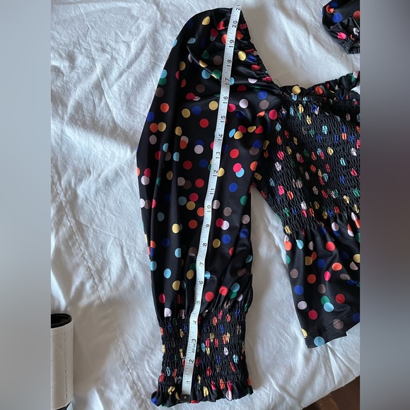 Ruched black and multi-color polka dot top - Picture 6 of 8